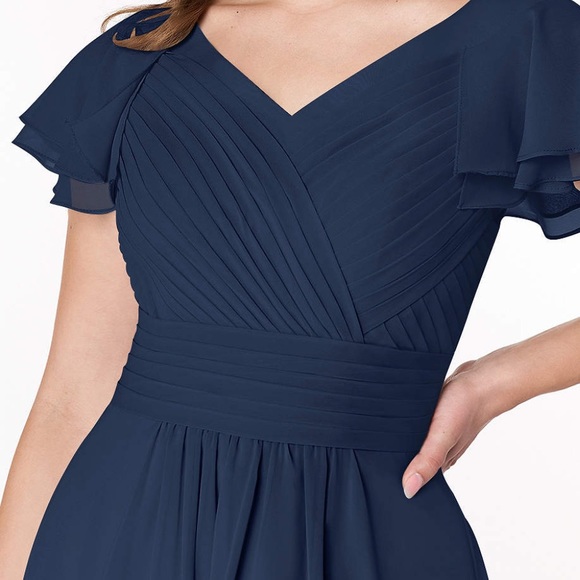 AZAZIE HADLEY A-Line Pleated Chiffon Knee-Length Dress Dark Navy custom size - Picture 2 of 15
